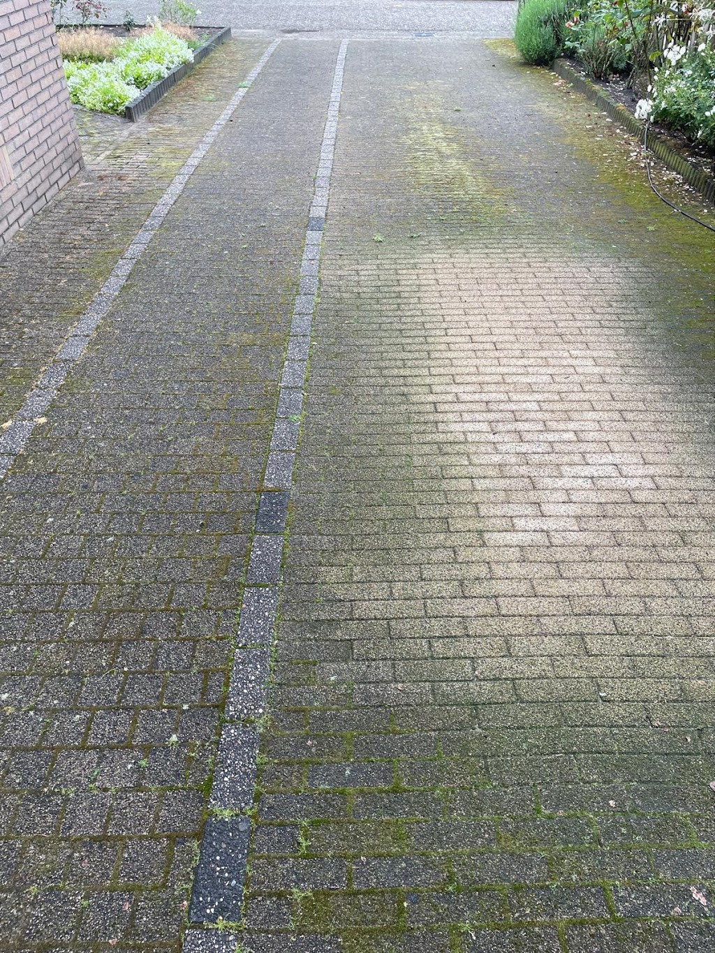 Voor de reiniging: dezelfde oprit groen en grauw van de aanslag